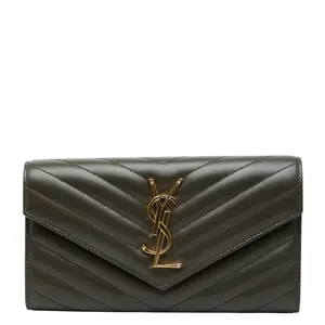 Pre-owned Yves Saint Laurent Calfskin Small Leather Goods Saint Laurent Cassandra V Stitch Leather Long Wallet