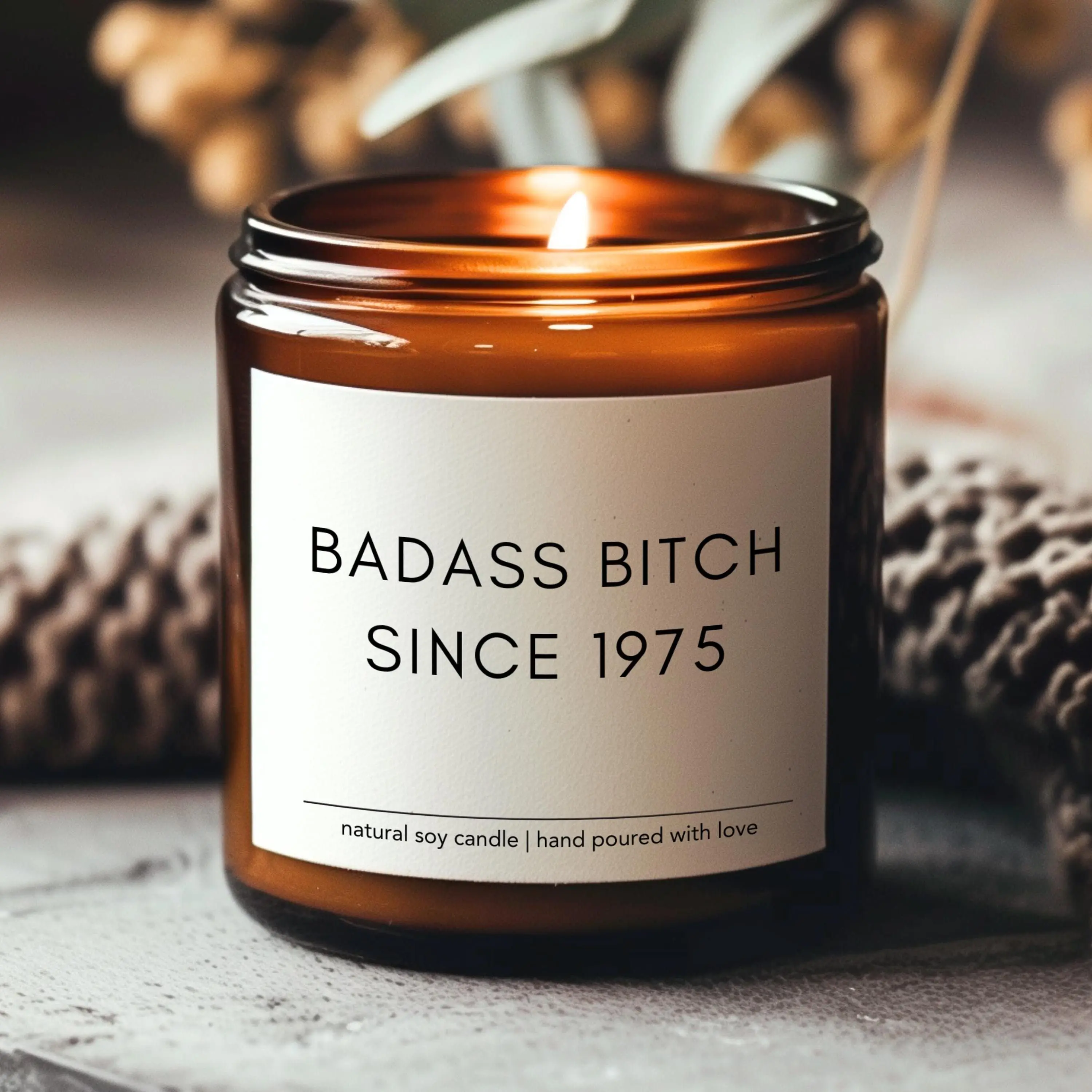 Badass Bitch Since 1975 Soy Candle - Funny 50th Birthday Gift, Birthday Candle for Women, Sister or Friend Birthday Gift Idea
