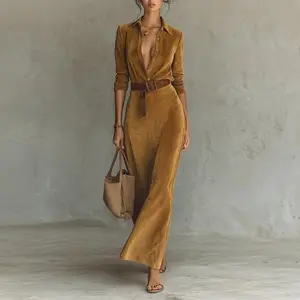Autumn/Winter Women's Long Shirt Dress: Suede Fabric, Fashionable Temperament with Waist Belt
