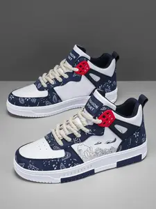 Men's Fashionable Colorblock Patchwork Design Lace Up High Top Sneakers, Casual Comfortable Sports Shoes for Outdoor Skateboarding, Male All-match Round Toe Shoes for Daily Wear