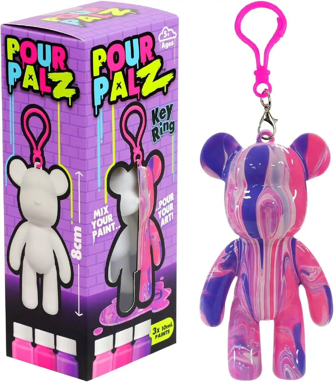 Pour Palz Mini Paint Bear Keychain DIY Pour Paint Set - Crafting & Marble Art Kit, Personalized Bear Keepsake Maker, Screen-Free Activity Gift for Kids & Craft Lovers