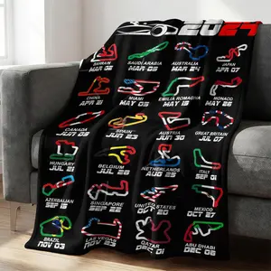 2024 F1 Race Tracks Calendar Print Throw Blanket, Motorsport Flannel Blanket, Ultra Soft Warm Blanket, Formula 1 Grand Prix Circuit Gift Blanket for Racing Fans & Man Cave Decor