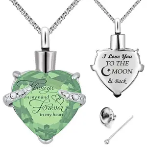 Birthstones Heart Cremation Pendant Urn Necklaces for Ashes Urns for Human Ashes Memorial Locket Keepsake Ashes  with Fill Kit