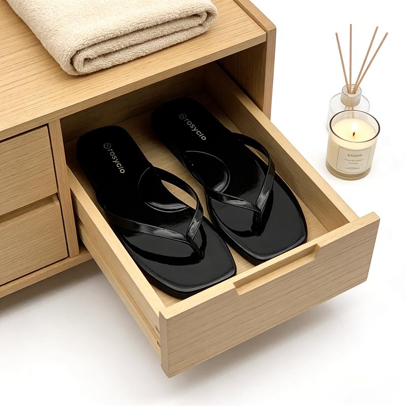 rosyclo Women's Glossy Square Toe Flip Flops | High-Shine Mirror Finish Thong Sandals | Minimalist Summer Beach Slides | Lightweight Elegant Flat Sandals