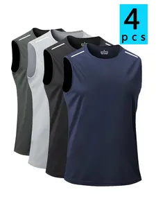 Men's Quick-Dry Sleeveless T-Shirt Set, Pure Color Round Neck Tank Top Short Sleeves, Breathable Cool Fit for Daily Wear & Gym