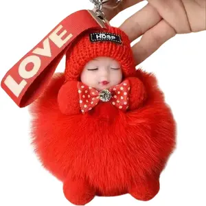 Kawaii Fluffy Plush Baby Keychain, Cute Pom Pom Doll Keyring, Soft Bag Charm & Car Key Accessory