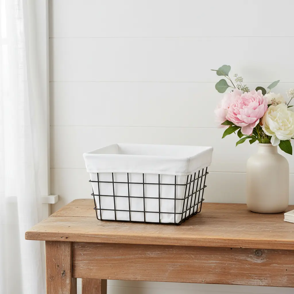 Contemporary Black-and-White 13in Rectangle Desk Organiser Basket - 7.75x12.75x10.5in Lightweight Fabric-and-Metal Office Accessory for Decluttering & Decor (1-Size)