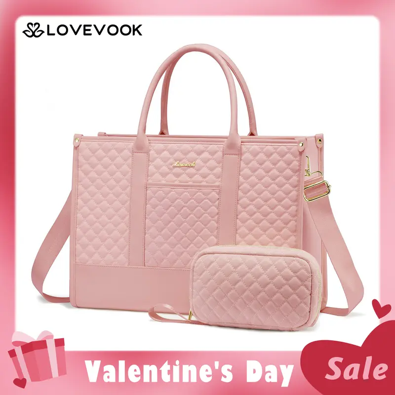 【Valentine's Day Gift】LOVEVOOK Laptop Tote Bags for Women,15.6-17.3 inch Laptop Zipper Work Bags with Clutch Purse,Shoulder Bag with Adjustable Straps & 2 Cup Holders, Women Briefcase for Travel,Teacher,Doctor, Nurse,TikTokShopJumpstartSale