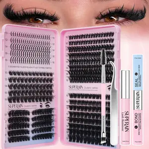 DIY Cluster Eyelash Extension Kit, Wispy False Lashes with Bond Seal Glue, Lash Remover and Tweezers high capacity