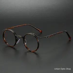 Unisex Retro Round Anti Blue Light Eyeglasses Frame, Ultralight Stainless Steel Alloy Lightweight Glasses for Men Women Computer Work Daily Wear