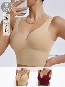 Women's Seamless High-Strength Sports Bra, Fixed Cup Design, No Removable Pads, Suitable for Exercise & Yoga, 2 Pack