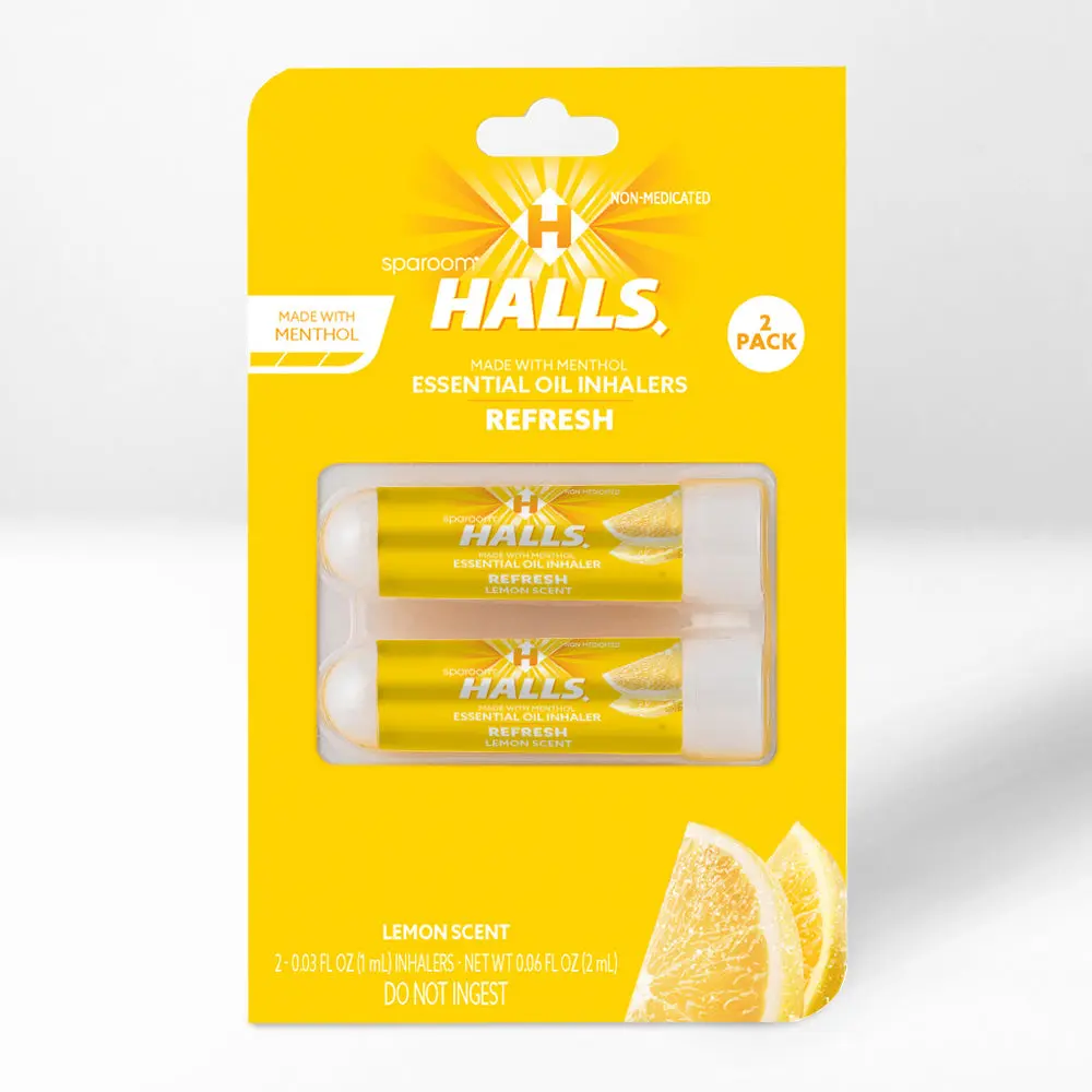 SpaRoom Lemon HALLS® Inhaler- 2 Pack - Essential Stick for Fitness Remedies Benefits Treatment Solution