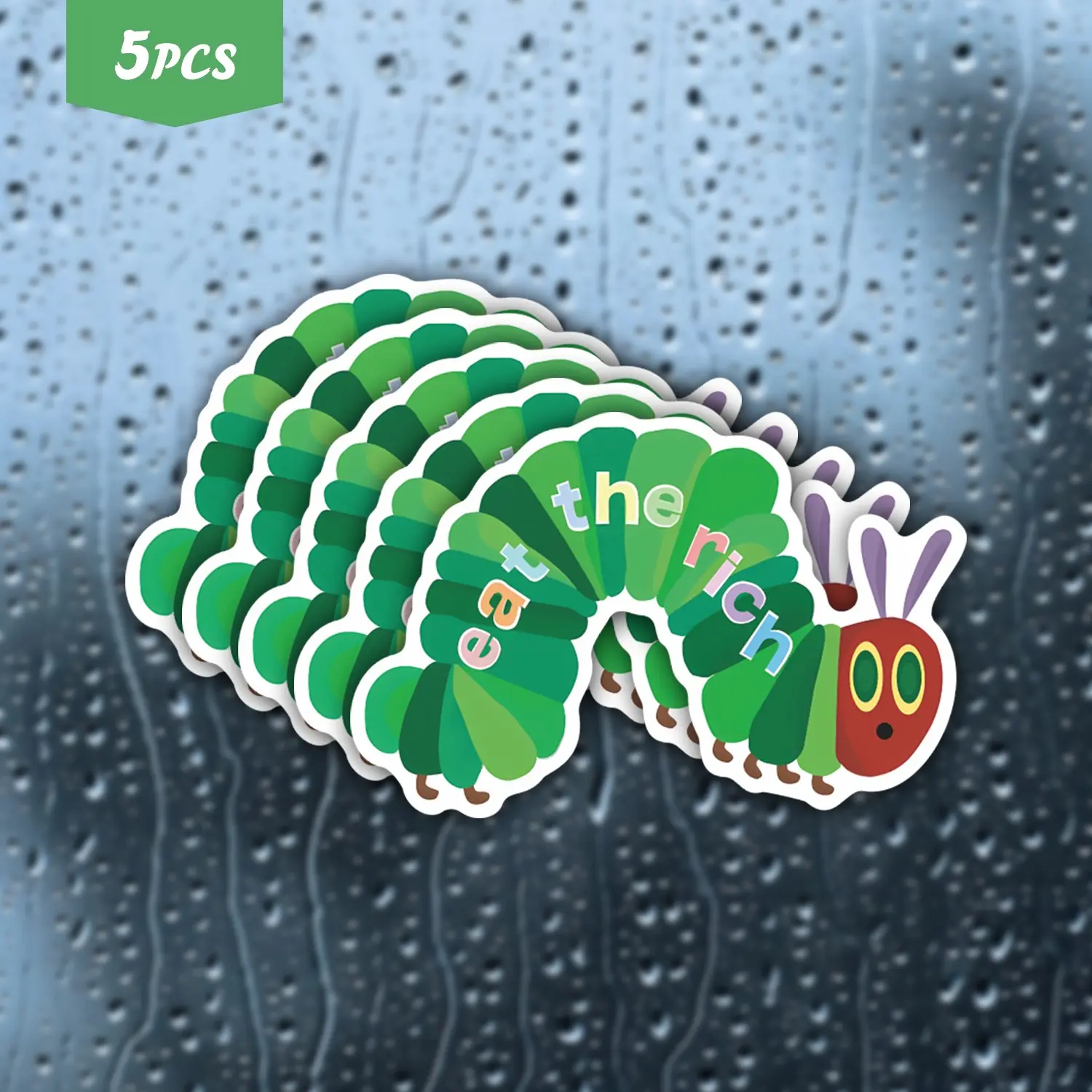 5Pcs "Eat The Rich" Very Hungry Caterpillar Waterproof Vinyl Sticker, Funny Meme Caterpillar Self-Adhesive Decal, Funny Stickers, Suitable For Water Bottles, Laptops, Journals, Ideal For Meme Fans, Activists And Nostalgic Book Lovers