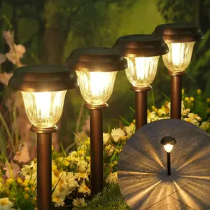 8 Pack Solar Lights Outdoor, Stainless Steel Glass Solar Pathway Lights, Auto On/Off Long-Lasting  Landscape Lighting for Garden, Landscape, Path, Yard, Warkway (Warm White)