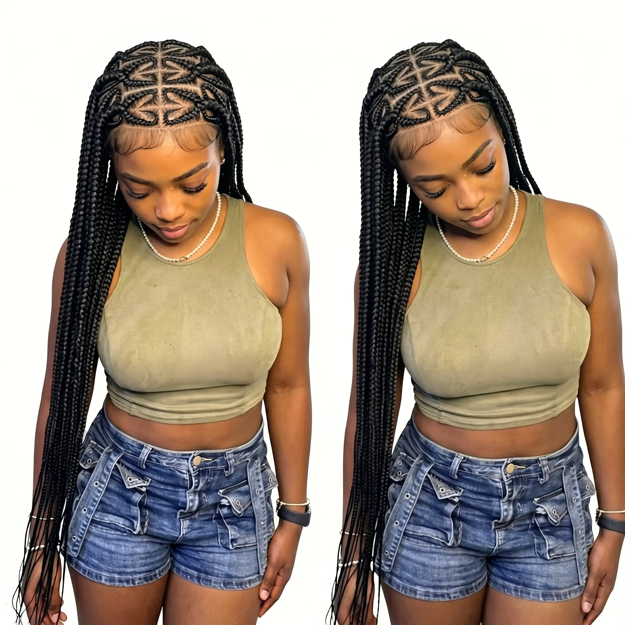 Synthetic  Goddess Faux Locs Full Lace Heart-Shape Braided Wig, Long Cornrow Box Braids Lace Front Wig Handmade Knotless Baided Wigs for Daily Use