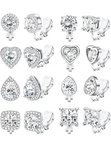 8 Pairs Clip on Earrings for Women Cubic Zirconia Clip Earrings for Non Pierced Earrings Sparkling Halo Earrings
