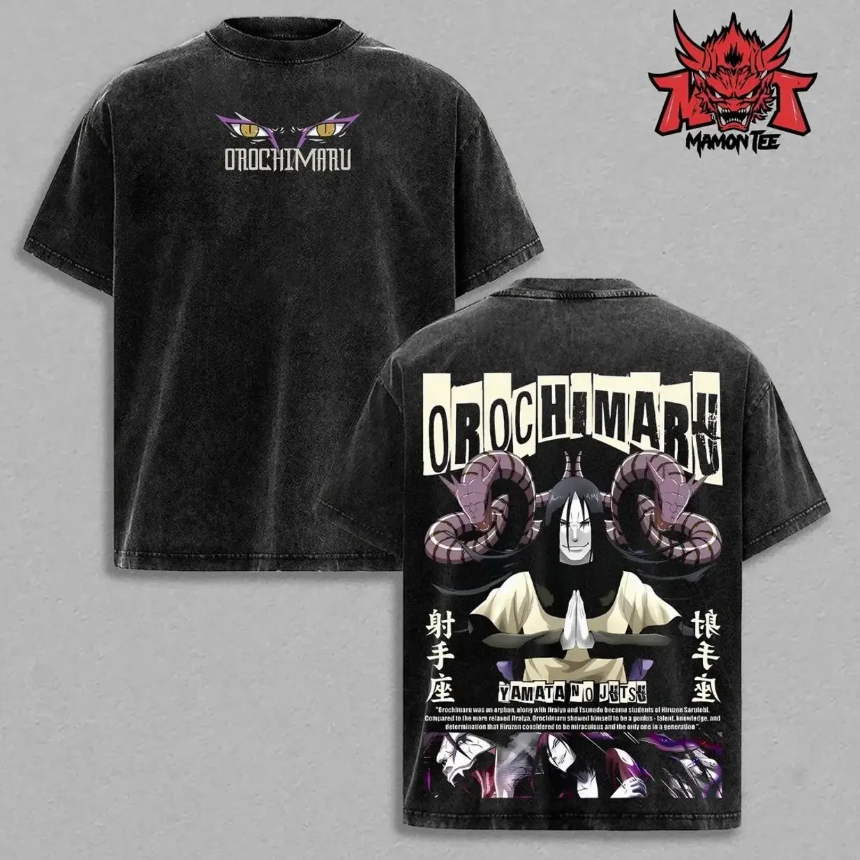 Orochimaru Sannin Yamata no Jutsu Form | Acid Wash Graphic Tee | Relaxed Fit Heavyweight Anime Shirt | Double-Sided Tee | Manga Panel Design | Soft Washed Finish | Unisex Anime Merch | Gift for Anime & Manga Fans VVW
