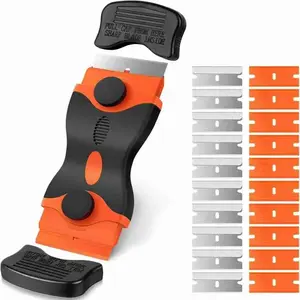Razor scraper tool, includes 10 plastic blades and 10 metal blades; a 2-in-1 razor scraper suitable for stickers, labels, glue, adhesive, paint, and stoves.