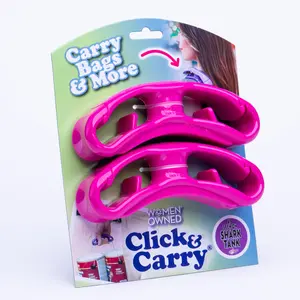 Click & Carry Grocery Bag Carrier, 2 Pack, Pink - As seen on Shark Tank, Soft Cushion Grip, Hands Free Grocery Bag Carrier, Plastic Bag Holder, Haul Sports Gear, Click and Carry with Ease Plastic