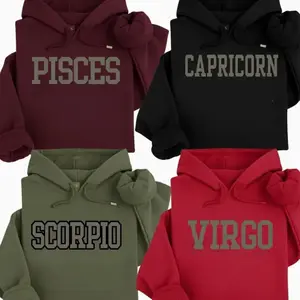 Minimalist Zodiac Hoodie – Astrology Sign Crewneck for Men and Women, Gemini, Aquarius, Pisces Cozy Horoscope Pullover with Bold College Letter Design, Perfect Gift for Zodiac Lovers