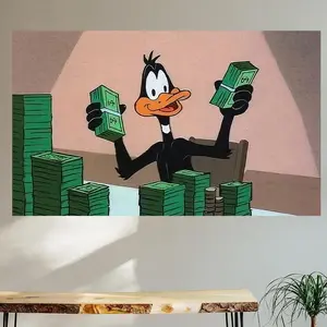 Funny Decor Cartoon Duck & Cash Pattern 40in*60in Tapestry  Flag  for Dorm Room Decor GymParties Bedroom Garage Banner with 4Brass Gromments