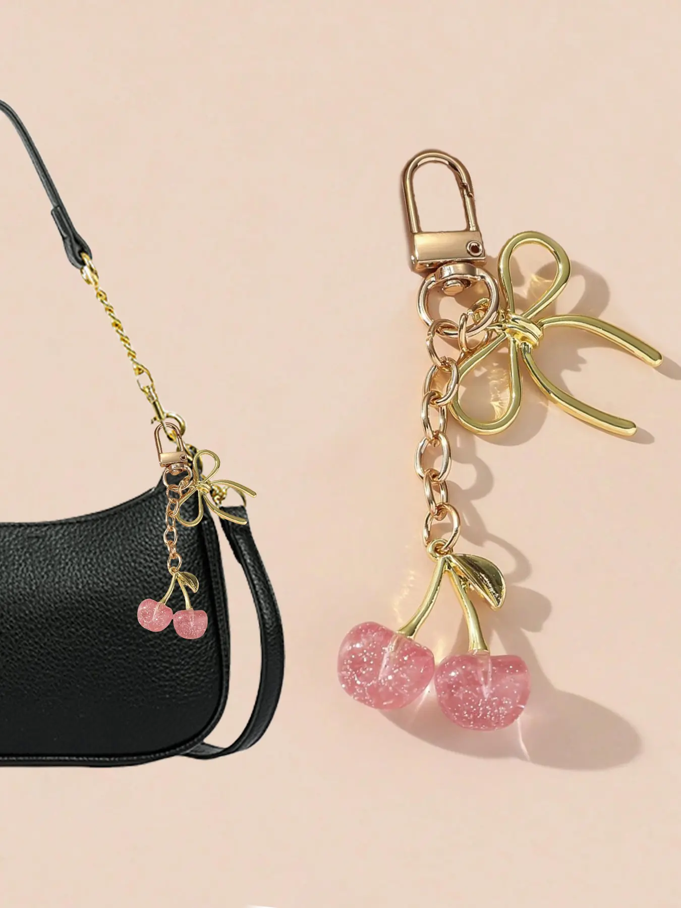 Cherry Design Bag Charm, Fashionable Keychain, Stylish Playful Charm for Women & Girls, Trendy Accessory, Purse Accessories for Birthdays, Perfect Girlfriend Gift Idea, Sparkly Bag Charm, Cute Bag Pendant, Trendy Bag Charms, Charms for Purses