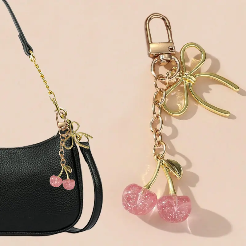 Cherry Design Bag Charm, Fashionable Keychain, Stylish Playful Charm for Women & Girls, Trendy Accessory, Purse Accessories for Birthdays, Perfect Girlfriend Gift Idea, Sparkly Bag Charm, Cute Bag Pendant, Trendy Bag Charms, Charms for Purses