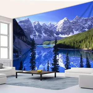 Extra-Large Scenic Lake, Mountain, and Forest Wall Hanging Tapestry - Polyester Landscape Backdrop for Living Room, Bedroom, Office, and Party Decor - No Installation Required