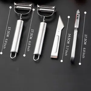 3-in-1 Kitchen Peeler Pro Manual Slicer Grater & Chopper Stainless Steel Set for Dining Food Truck Restaurant Use Ergonomic Non-Slip Handle Multi Functional Vegetable Peeling Tool