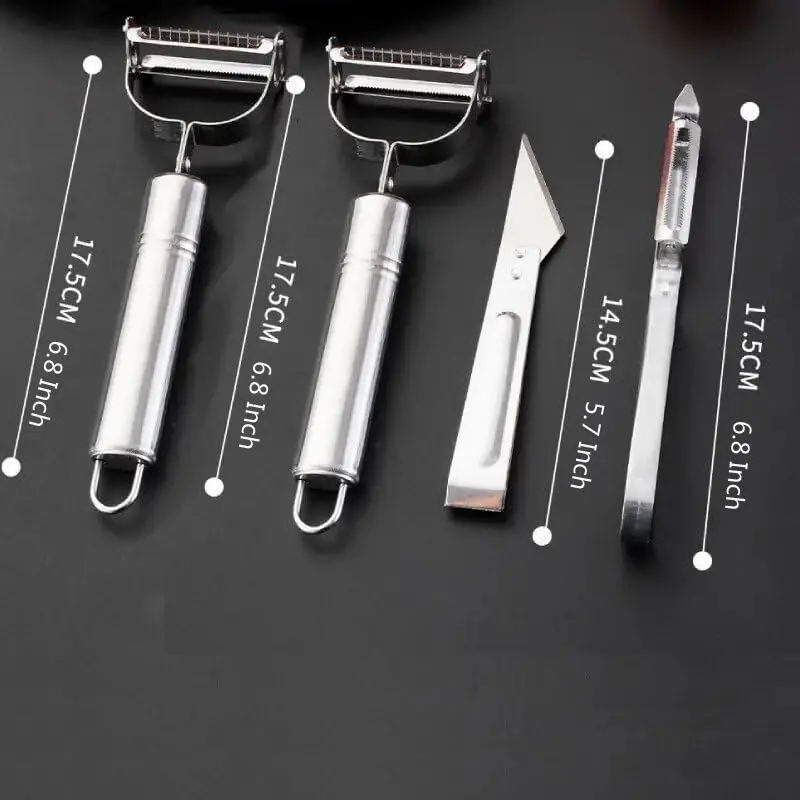 3-in-1 Stainless Steel Kitchen Peeler Set - Fruit Vegetable Slicer, Cabbage Grater, Cutter, Ergonomic Non-Slip Handle Gadget, Thoughtful Gift for Friends, Family, Dining & Restaurant Use