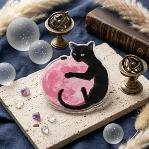 Black Cat Moon Phone Grip, Celestial Acrylic Phone Holder Stand, Expandable Grip Compatible with iPhone, Samsung & Most Smartphones