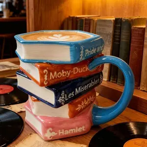 11oz Painted Book Ceramic Coffee Mug with Handle – Cute Cup for Espresso, Latte & Tea – Perfect Gift for Readers, Bookworms, Birthdays & Christmas