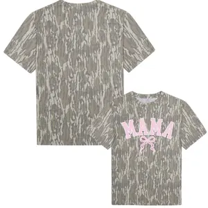 Mama Bow Bottomland Camo Shirt, Cute Outdoor Graphic Tee, Trendy Lifestyle Wear
