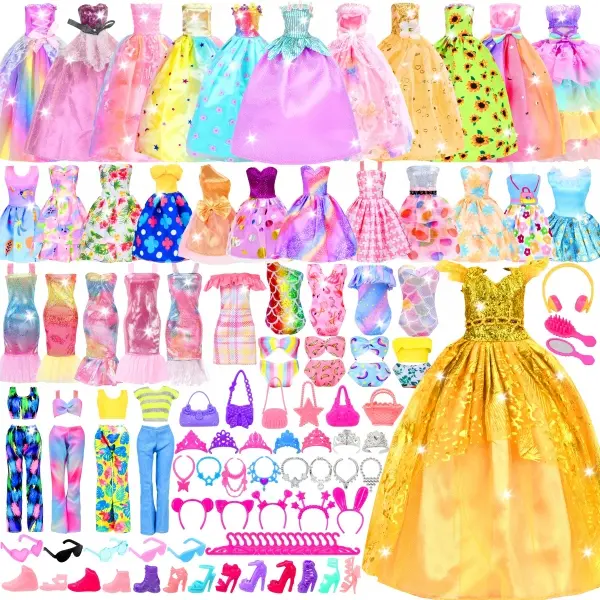 138 Pcs Doll Clothes and Accessories, 5 Wedding Gowns 9 Fashion Dresses 3 Tops 3 Pants 3 Bikini Swimsuits 20 Shoes for 11.5 inch Doll Christmas Stocking Stuffers Girls Gift Age 5-7 8-10