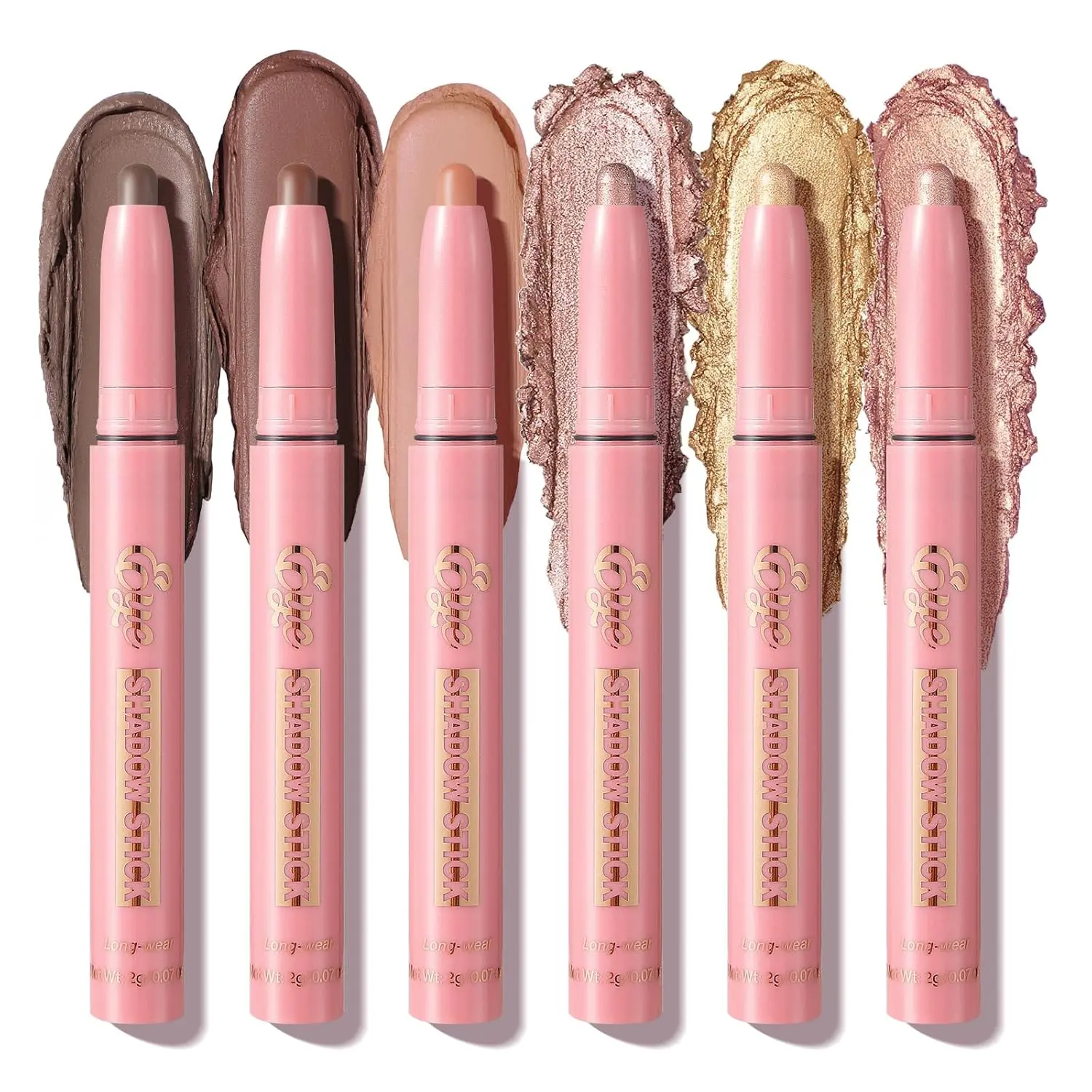 Erinde  Eyeshadow Stick Set Waterproof Cream Eye Shadow Sticks Matte & Shimmer Long Lasting Transfer Proof Glitter Dark Brown Gold Nude Champagne Copper Eye Brightener Stick Palette Makeup Cosmetic eyeshadow palette