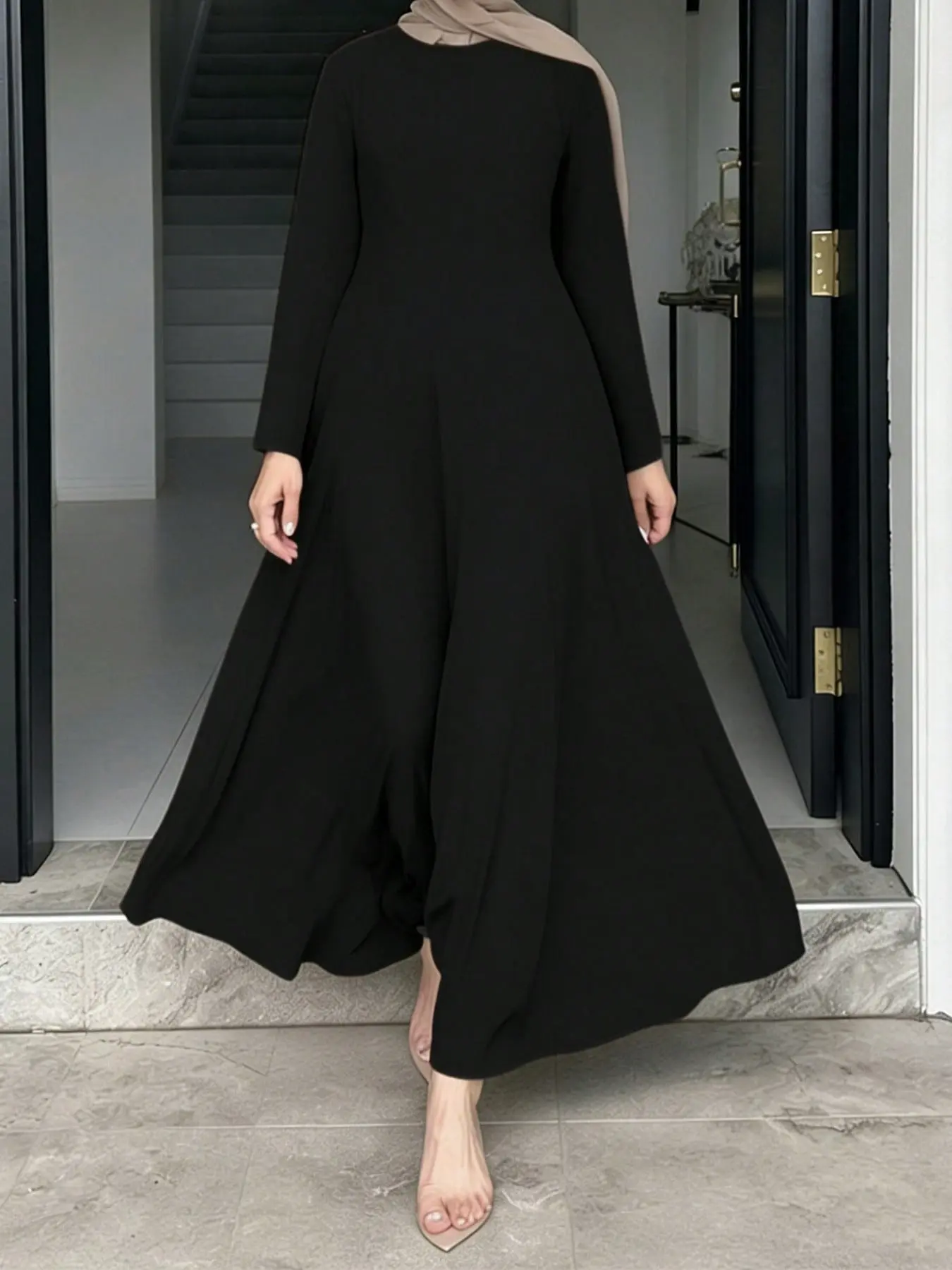 Elegant A-Line Long Dress for Women, Conservative Long Sleeve Arabic Style Modest Islamic Clothing, Perfect for Daily Wear, Travel, Holidays, Parties, Modest Dresses