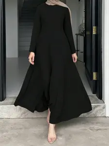 Elegant A-Line Long Dress for Women, Conservative Long Sleeve Arabic Style Modest Islamic Clothing, Perfect for Daily Wear, Travel, Holidays, Parties