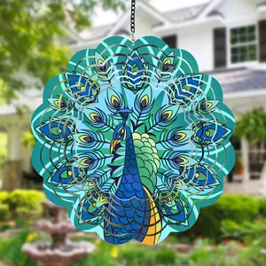Peacock Metal Wind Spinners - Gifts for Women Mom Grandma Wife, Hanging Wind Spinner for Outdoor & Indoor Decorations, 12 inch Wind Spinner for Christmas Thanksgiving Ornament Gifts
