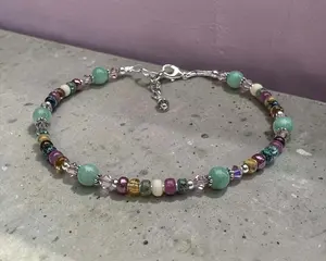 Old World Green Aventurine Gemstone Beaded Anklet