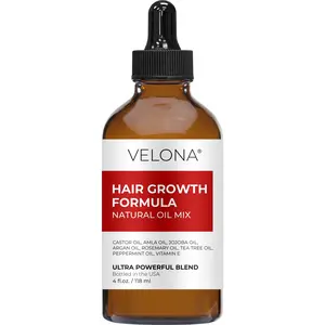 velona Hair Growth Formula - 4 Fl Oz | Castor, Amla, Jojoba, Argan, Rosemary, Peppermint, Tea Tree Oils, Vitamin E | Natural Mix with Organic Carrier and Essential Oils