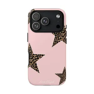 Leopard Print Stars Phone Case Tough Case, Street Style Fashion Collage Design, Aesthetic Accessories for iPhone 17 16 15 14 13 12 11 X