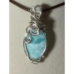 Caribbean Calcite & Herkimer Diamond silver-tone copper wire-wrapped pendant