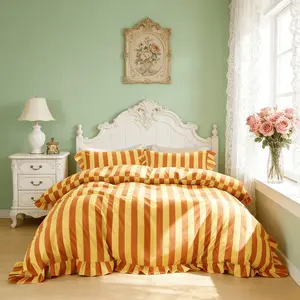 3-Piece Striped Ruffle Print Bedding Set, Soft Comfortable, Includes 1 Duvet Cover and 2 Pillowcases, Ideal for Bedroom and Guest Room