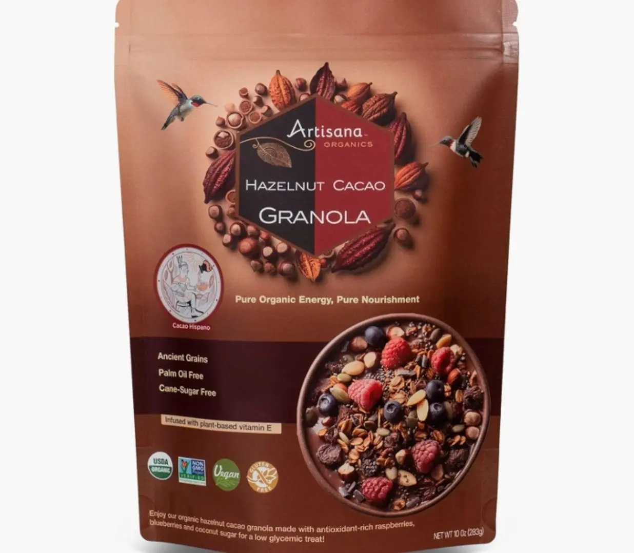 Artisana Organics Hazelnut-Cacao Granola - Gluten-Free, Vegan, Low Glycemic, Organic, Palm Oil-Free, Ancient Grains with Plant-Based Vitamin E, 10 oz