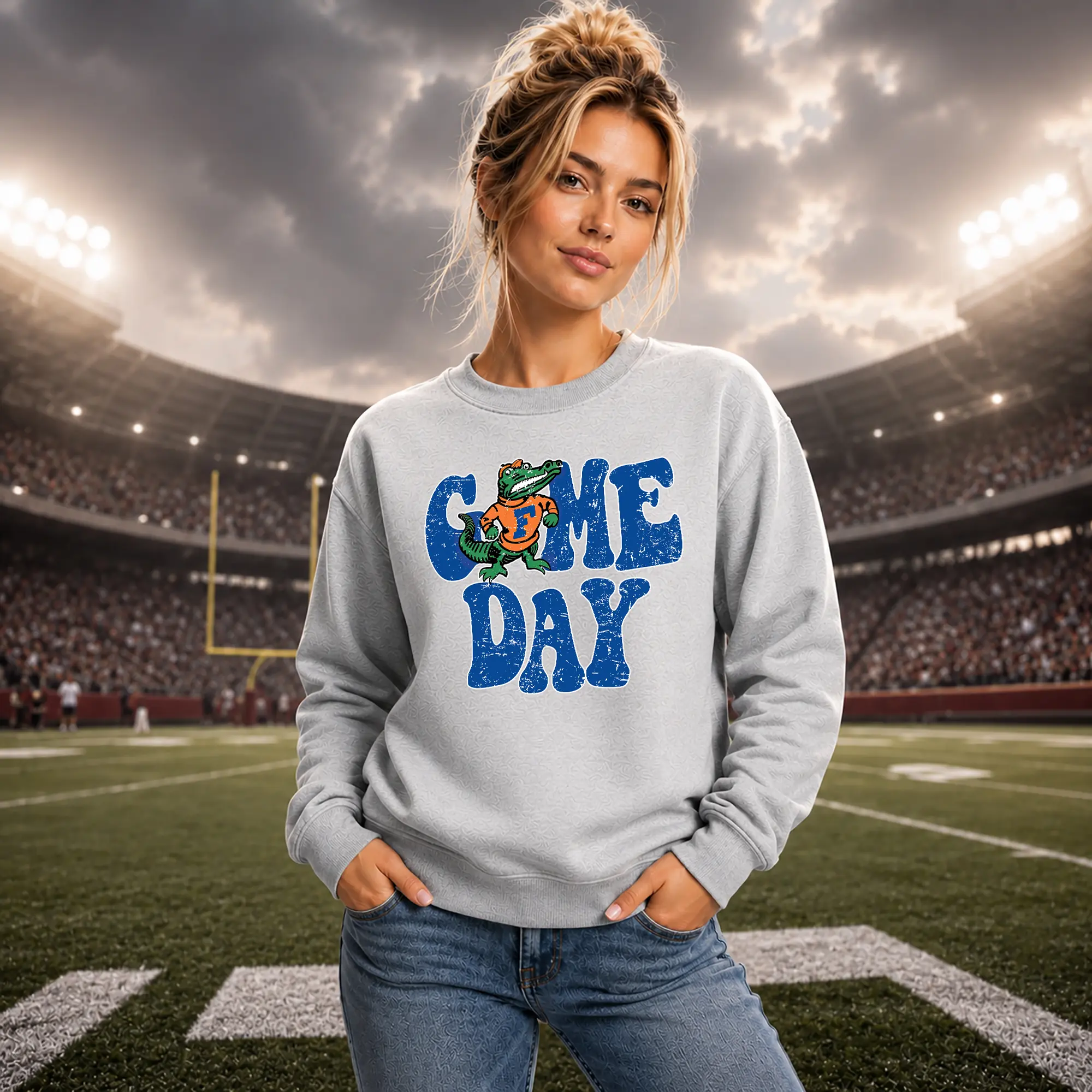 Florida Vintage Football Gameday Sweatshirt, Retro Orange and Blue College Crewneck, Unisex Sports Fan Pullover, Tailgate Gift