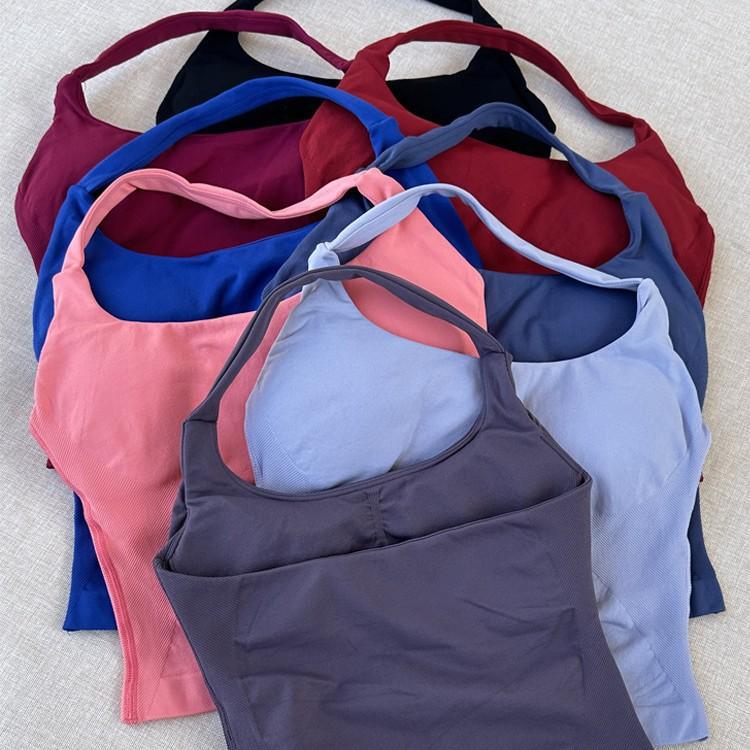 Seamless Halter Neck Yoga Set Open Back Anti-Exposure Sports Bra, Body Shaping Workout Crop Top For Women Seamless Halter Neck Yoga Set Open Back Anti-Exposure Sports Bra, Body Shaping Workout Crop Top For Women