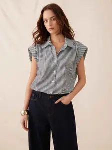 Cider Cotton Striped Short Sleeve Blouse Bodysuit