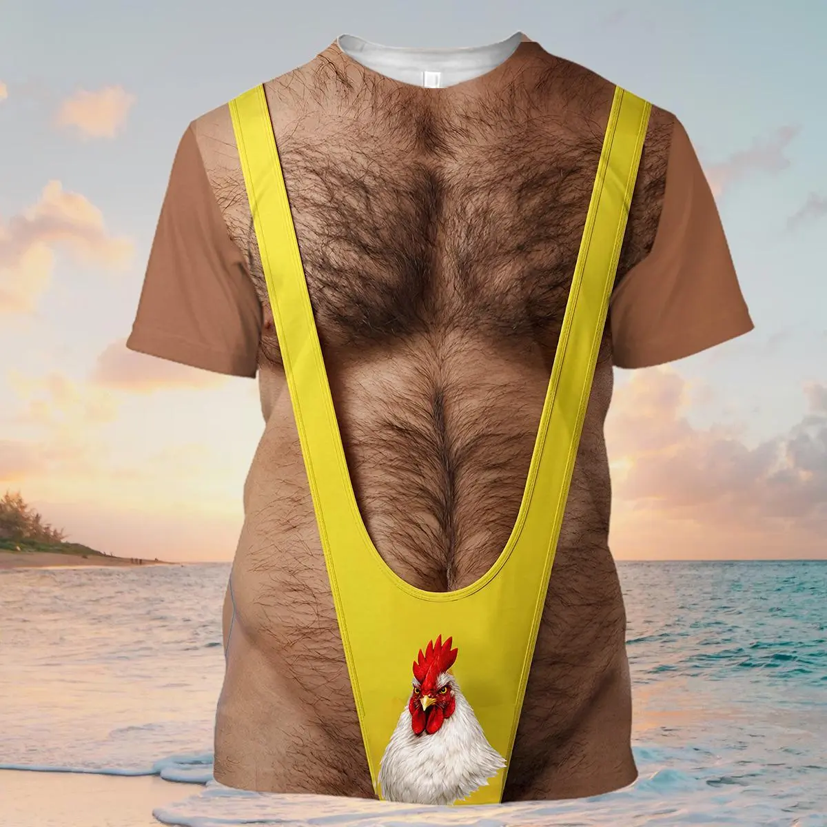 Funny Costume T-Shirt for Men Women, hg  3D Printing Hairy Chest Graphic Tee, Novelty Gag Gift Shirt for Men, Party Outfit