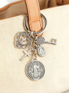 1pc Religious Novelty Keychain | Saint Benedict And Mary Cross Keychain With Multiple Accessories, Prayer Protection Charm For Bag And Phone Decoration, Exquisite Creative Gift, Prayer Charms, Bag Pendant Keychain