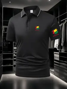 Men's Guinea-Bissau National Flag Element Print Polo Shirt - Chest & Sleeve Double Print Design, Minimalist & Stylish, Soft & Comfortable Summer Short Sleeve, Casual Daily Top